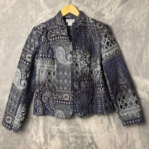 VTG‎ Molly Max Jacket Women's Petite Medium Blue Tapestry Style Zip Front